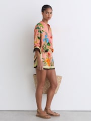 Reiss Pink Milos Tropical Scarf-Print Drawstring Shorts - Image 4 of 6