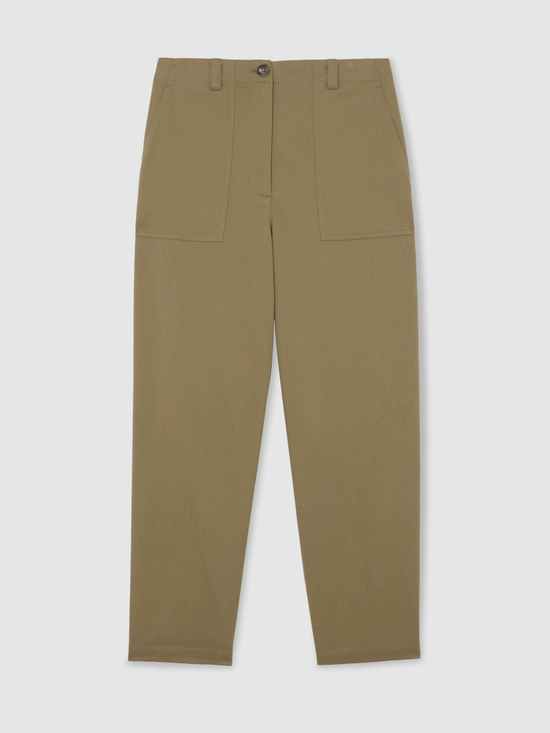 Buy Reiss Khaki Green Kasia Petite Cotton-Lyocell Tapered Trousers