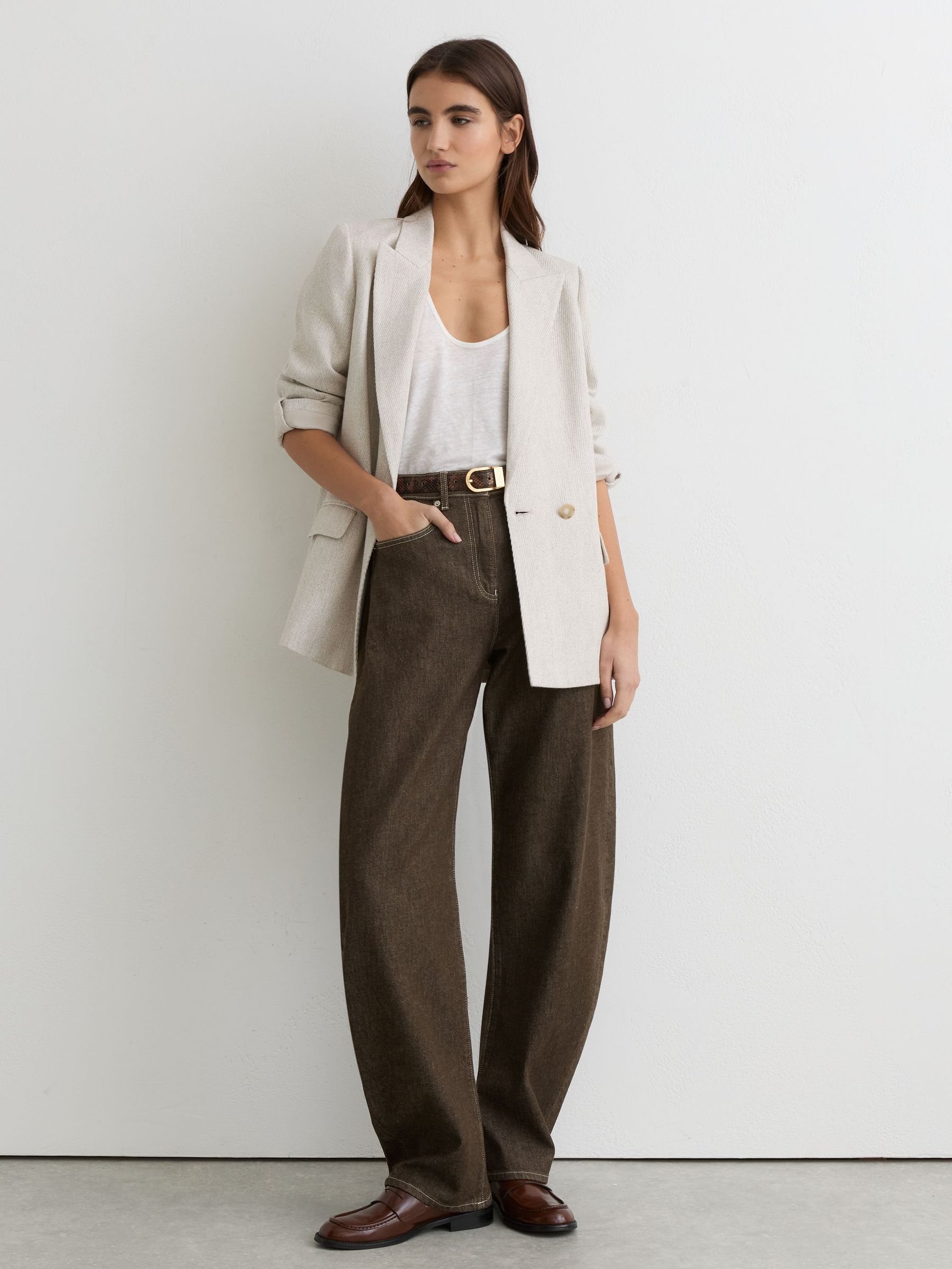 Reiss Women's Brown Sabel Petite Barrel-Leg Jeans