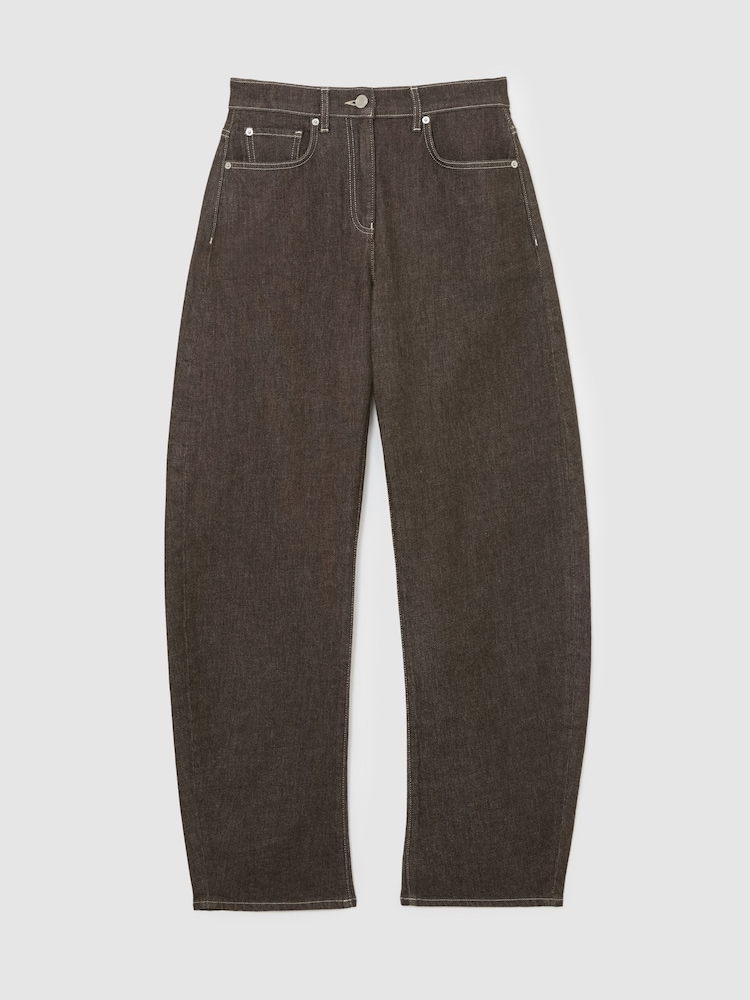 Reiss Brown Sabel Petite Barrel-Leg Topstitched Jeans - Image 2 of 7