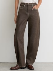 Reiss Brown Sabel Petite Barrel-Leg Topstitched Jeans - Image 3 of 7