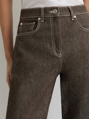 Reiss Brown Sabel Petite Barrel-Leg Topstitched Jeans - Image 5 of 7