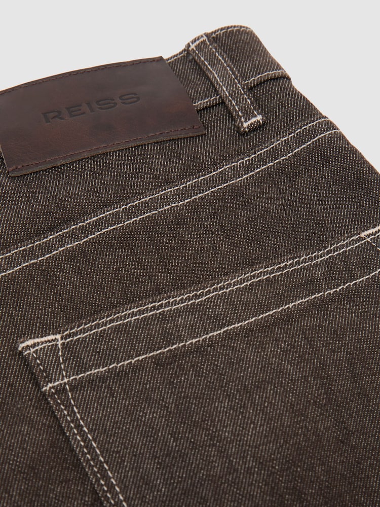 Reiss Brown Sabel Petite Barrel-Leg Topstitched Jeans - Image 7 of 7