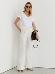 Reiss White Athena Petite Button-Detail Flared Jeans - Image 1 of 8