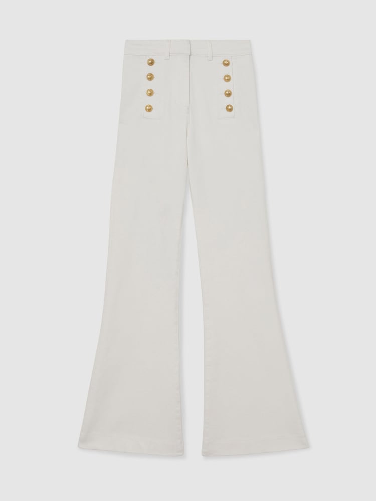 Reiss White Athena Petite Button-Detail Flared Jeans - Image 2 of 8
