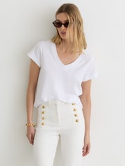 Reiss White Athena Petite Button-Detail Flared Jeans - Image 4 of 8