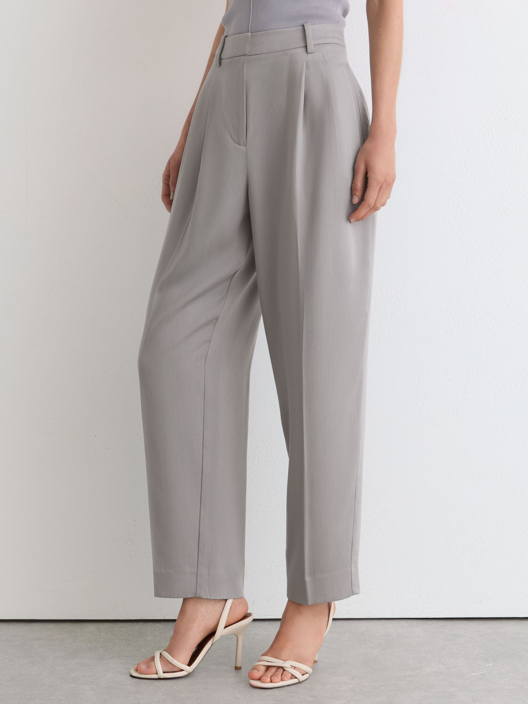 Buy Reiss Grey Clay Lyocell Tapered Pleated Trousers from Next USA
