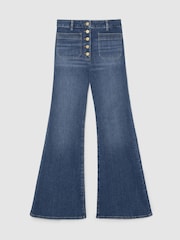 Reiss Mid Blue Cali Twin-Pocket Button Flared Jeans - Image 2 of 7