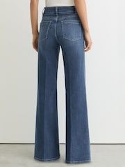 Reiss Mid Blue Cali Twin-Pocket Button Flared Jeans - Image 6 of 7