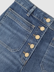 Reiss Mid Blue Cali Twin-Pocket Button Flared Jeans - Image 7 of 7
