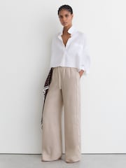 素色 - Reiss Riley Linen Ladder-Embroidery Wide-Leg Trousers - 圖片 1，共 9