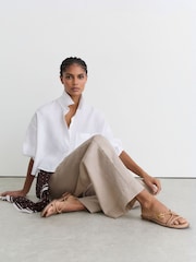 素色 - Reiss Riley Linen Ladder-Embroidery Wide-Leg Trousers - 圖片 5，共 9