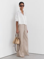 素色 - Reiss Riley Linen Ladder-Embroidery Wide-Leg Trousers - 圖片 8，共 9