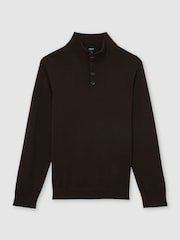 Reiss Chocolate Brown Farnham Merino Wool Half-Button Funnel Jumper - Image 2 of 5