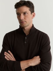 Reiss Chocolate Brown Farnham Merino Wool Half-Button Funnel Jumper - Image 3 of 5