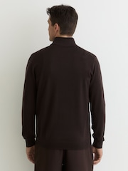Reiss Chocolate Brown Farnham Merino Wool Half-Button Funnel Jumper - Image 4 of 5