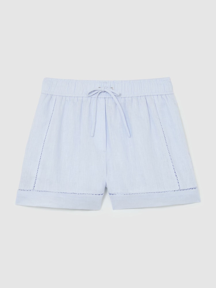 Reiss Ice Blue Riley Linen Ladder-Embroidery Shorts - Image 2 of 6 Reiss Ice Blue Riley Linen Ladder-Embroidery Shorts - Image 2 of 6