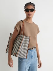 Reiss Navy/Off White Sacha Striped Canvas Tote Bag - Image 1 of 6