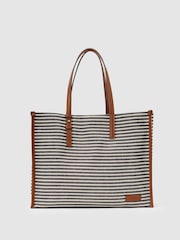 Reiss Navy/Off White Sacha Striped Canvas Tote Bag - Image 2 of 6