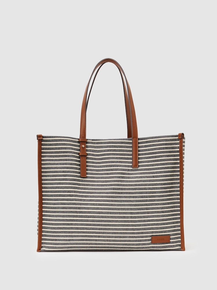Reiss Navy/Off White Sacha Striped Canvas Tote Bag - Image 2 of 6 Reiss Navy/Off White Sacha Striped Canvas Tote Bag - Image 2 of 6