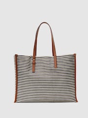 Reiss Navy/Off White Sacha Striped Canvas Tote Bag - Image 5 of 6