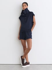 Reiss Navy Phoebe Premium Interlock Sleeveless Collared Top - Image 1 of 7