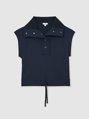 Reiss Navy Phoebe Premium Interlock Sleeveless Collared Top - Image 2 of 7
