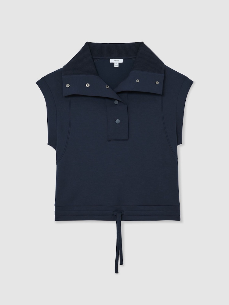 Reiss Navy Phoebe Premium Interlock Sleeveless Collared Top - Image 2 of 7