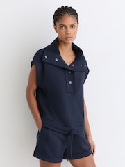 Reiss Navy Phoebe Premium Interlock Sleeveless Collared Top - Image 3 of 7