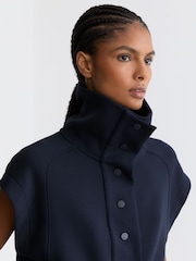 Reiss Navy Phoebe Premium Interlock Sleeveless Collared Top - Image 4 of 7