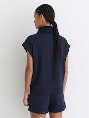 Reiss Navy Phoebe Premium Interlock Sleeveless Collared Top - Image 6 of 7