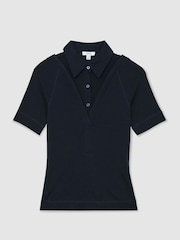 Reiss Navy Shona Collar-Insert Jersey-Knit Top with Wool - Image 2 of 6