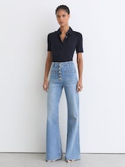 Reiss Navy Shona Collar-Insert Jersey-Knit Top with Wool - Image 3 of 6