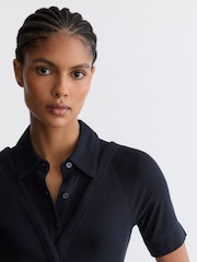 Reiss Navy Shona Collar-Insert Jersey-Knit Top with Wool - Image 4 of 6