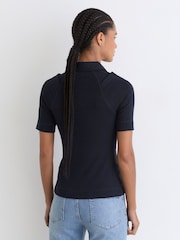 Reiss Navy Shona Collar-Insert Jersey-Knit Top with Wool - Image 5 of 6