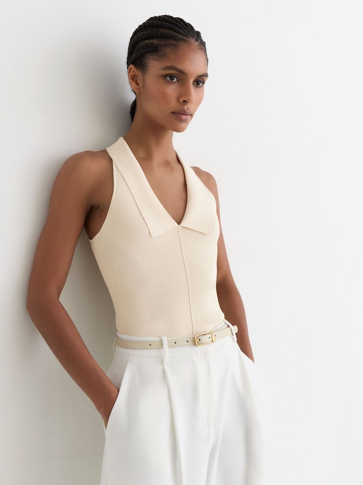 Reiss Ivory Vera Collared Rib-Knit Vest - Image 1 of 7