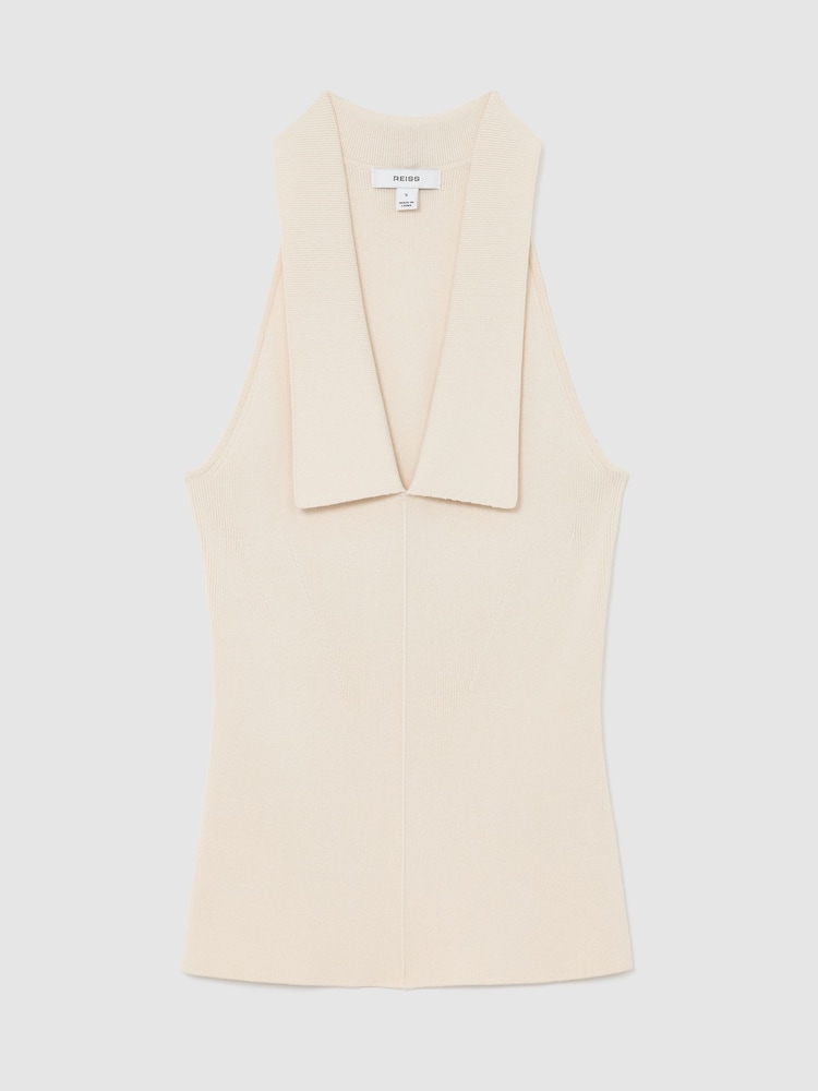 Reiss Ivory Vera Collared Rib-Knit Vest - Image 2 of 7