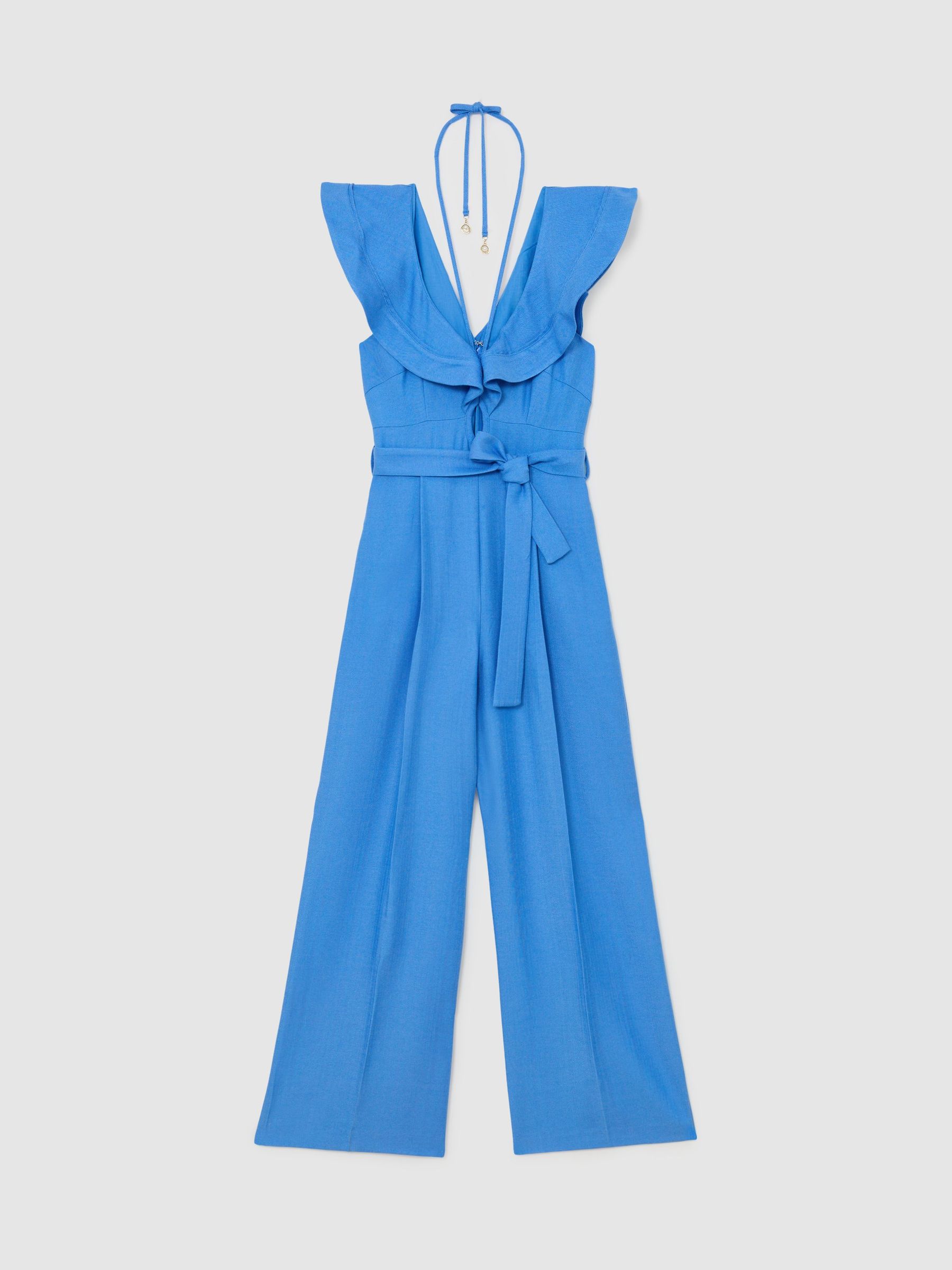 Buy Reiss Blue Sophia Ruffle Tie-Neck Wide-Leg Jumpsuit from Next USA