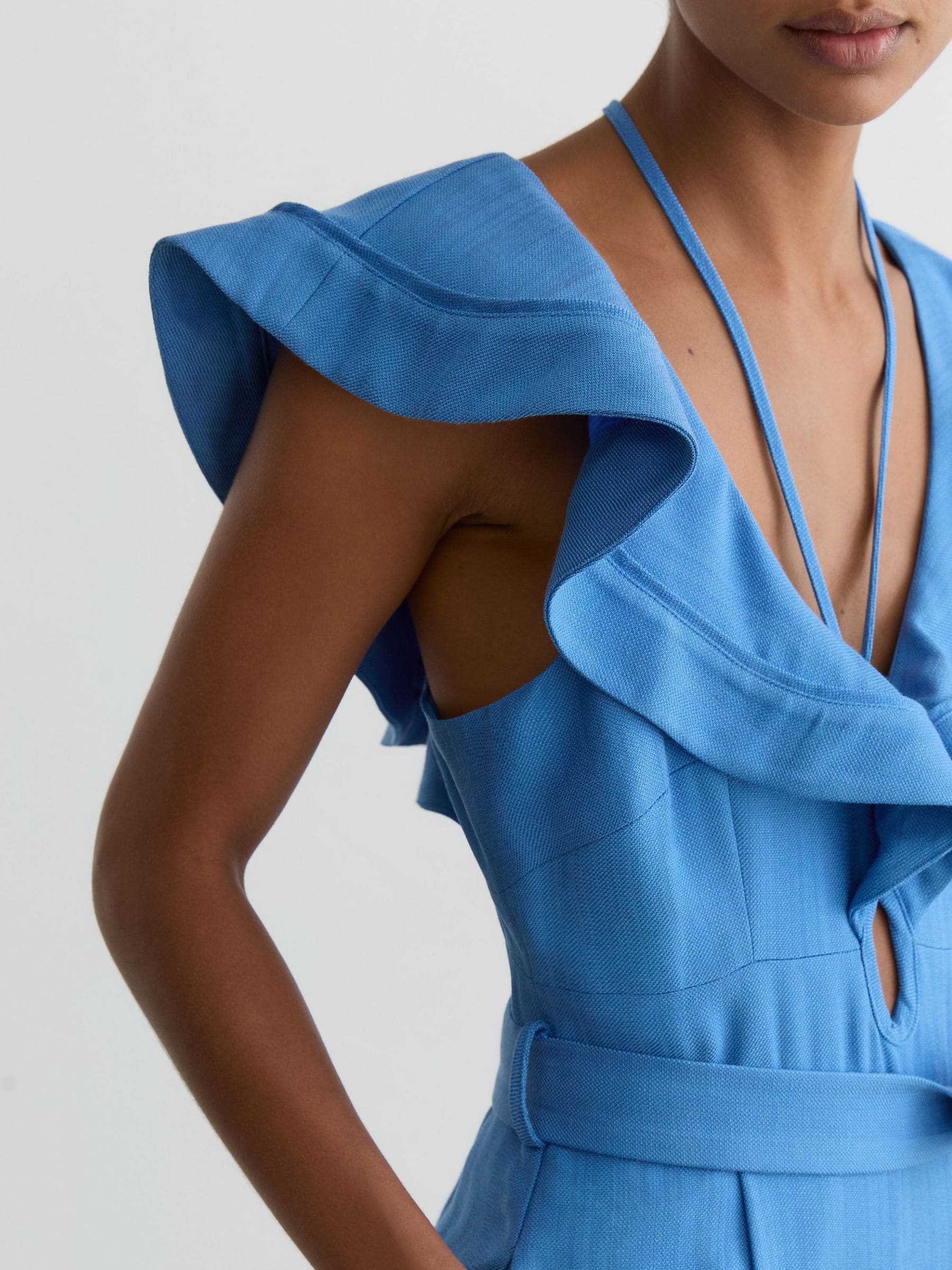 Buy Reiss Blue Sophia Ruffle Tie-Neck Wide-Leg Jumpsuit from Next USA