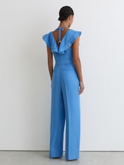 Reiss Blue Sophia Ruffle Tie-Neck Wide-Leg Jumpsuit - Image 5 of 7
