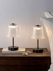The Set 2 Pack Black Ribbed Glass Rechargeable Table Lamp - Image 1 of 6