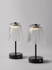 The Set 2 Pack Black Ribbed Glass Rechargeable Table Lamp - Image 2 of 6