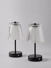 The Set 2 Pack Black Ribbed Glass Rechargeable Table Lamp - Image 3 of 6