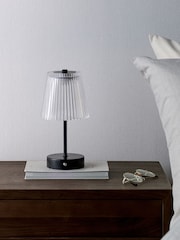 The Set 2 Pack Black Ribbed Glass Rechargeable Table Lamp - Image 4 of 6