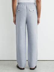 Reiss Airforce Blue Barges Linen Relaxed-Fit Drawstring Trousers - Image 4 of 5