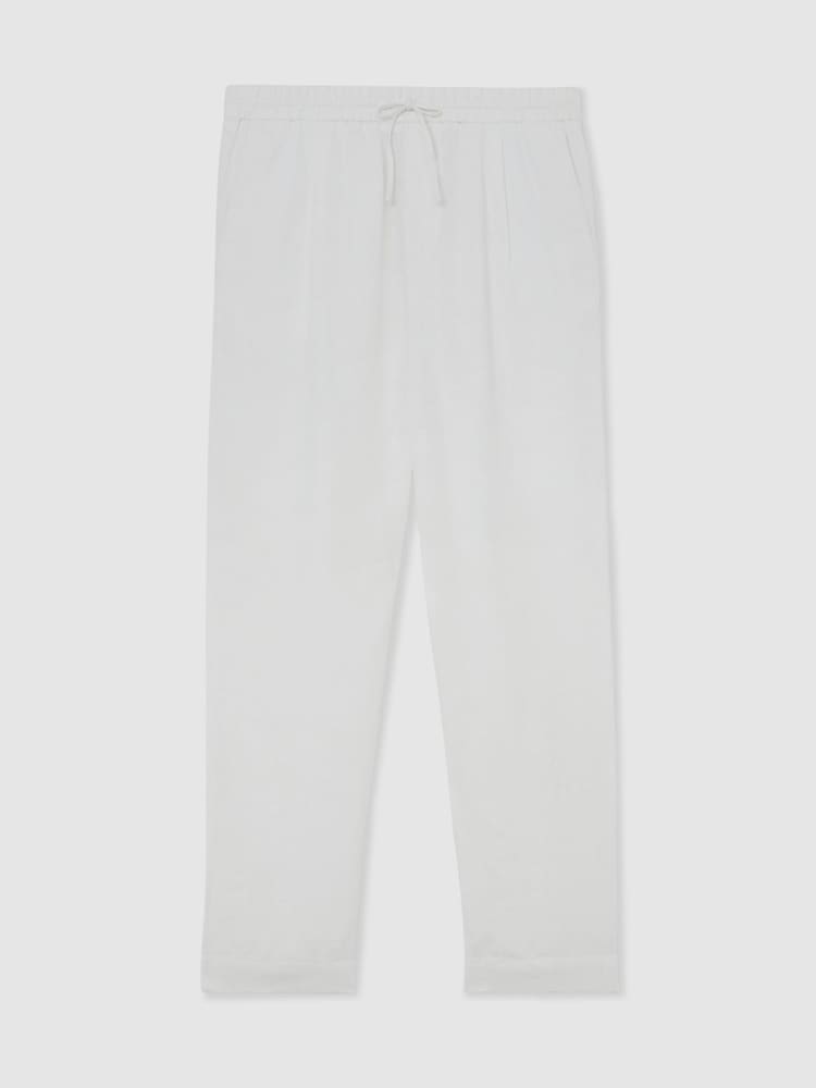Reiss White Barges Linen Relaxed-Fit Drawstring Trousers - Image 2 of 7 Reiss White Barges Linen Relaxed-Fit Drawstring Trousers - Image 2 of 7