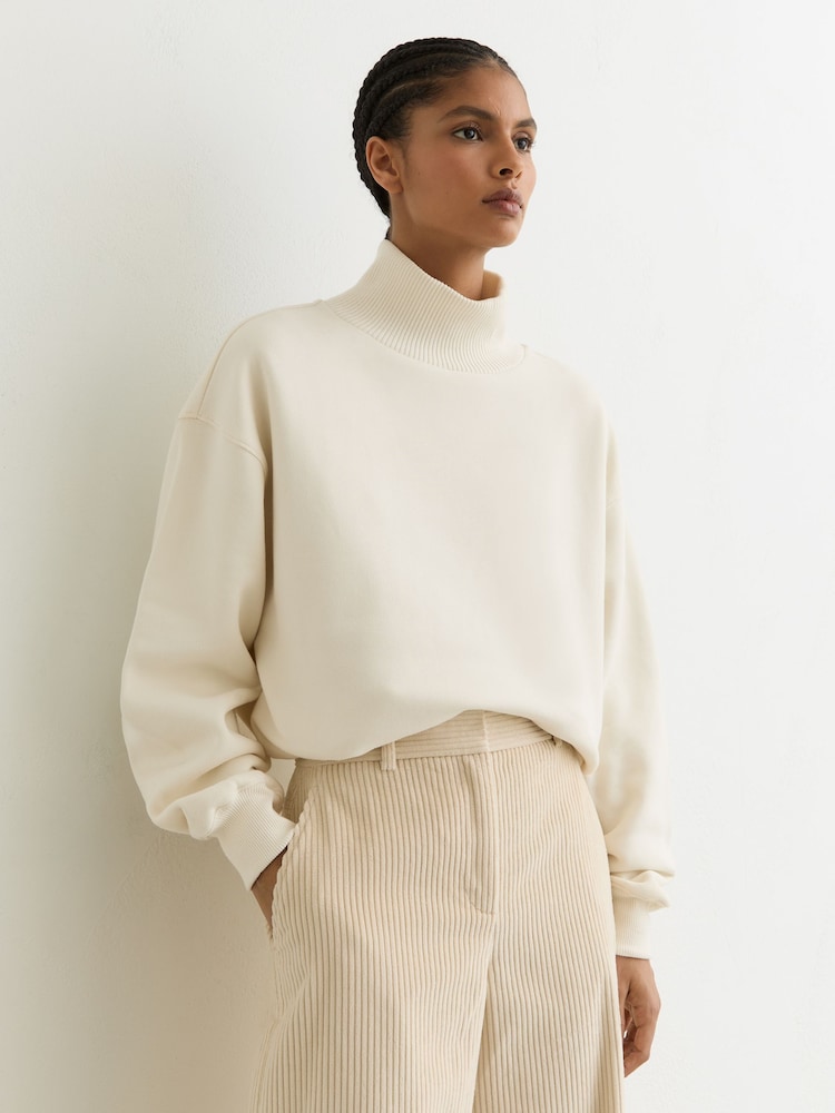 Reiss Cream Tanya Cotton Funnel-Neck Sweatshirt - Image 1 of 7 Reiss Cream Tanya Cotton Funnel-Neck Sweatshirt - Image 1 of 7