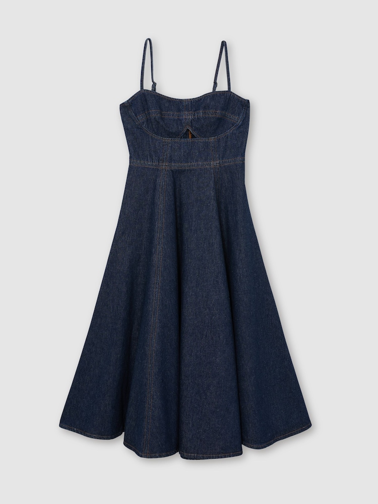 Reiss Indigo Blue Emma Denim Fit-and-Flare Midi Dress - Image 2 of 7