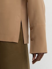 Reiss Camel Maria Matte-Silk Open-Collar Blouse - Image 4 of 7