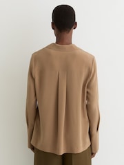 Reiss Camel Maria Matte-Silk Open-Collar Blouse - Image 5 of 7